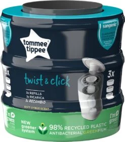 Tommee Tippee Twist & Click Milieuvriendelijke Luieremmer Navulling - Duurzaam Geproduceerde Greenfilm - 3 Stuks -Babyproducten 1059x1200 2