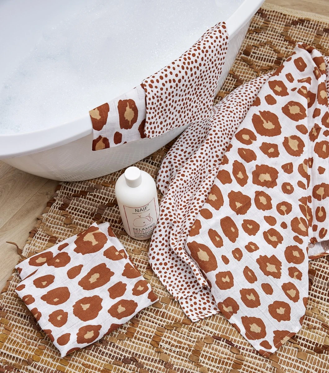 Meyco Cheetah/Panter Swaddle - 2-pack - Hydrofiel - Camel - 120x120cm 2 Meyco Cheetah/Panter Swaddle - 2-pack - Hydrofiel - Camel - 120x120cm - Afbeelding 2