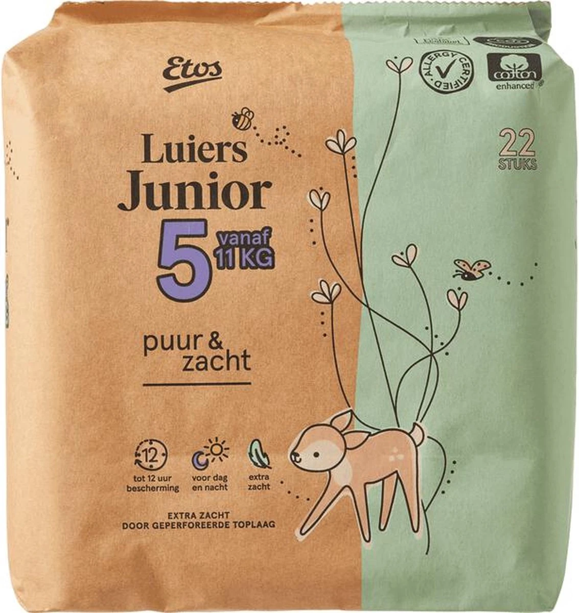 Etos Luiers Puur & Zacht - Maat 5 (11+ Kg) - 66 Stuks (3x22) 1 Etos Luiers Puur & Zacht - Maat 5 (11+ Kg) - 66 Stuks (3x22)