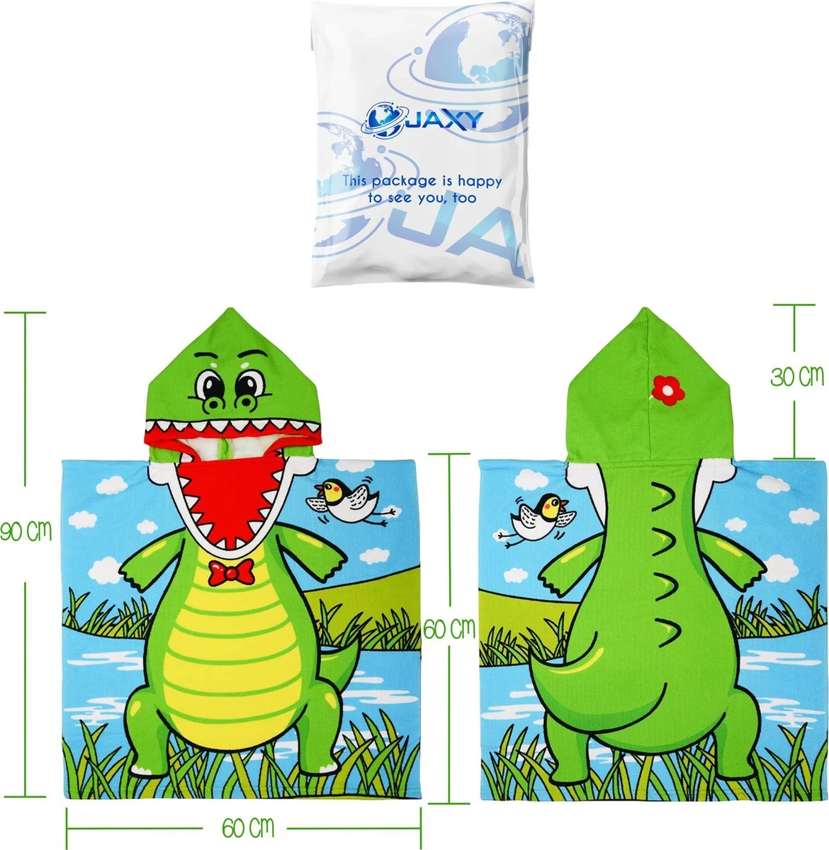 JAXY Badcape Baby - Badcape - Baby Badjas - Omslagdoek - Omslagdoek - Baby Handdoek Met Capuchon - Strandhanddoek - Badponcho - Poncho Handdoek - Microfiber - 60x90cm - Krokodil 4 JAXY Badcape Baby - Badcape - Baby Badjas - Omslagdoek - Omslagdoek - Baby Handdoek Met Capuchon - Strandhanddoek - Badponcho - Poncho Handdoek - Microfiber - 60x90cm - Krokodil - Afbeelding 4