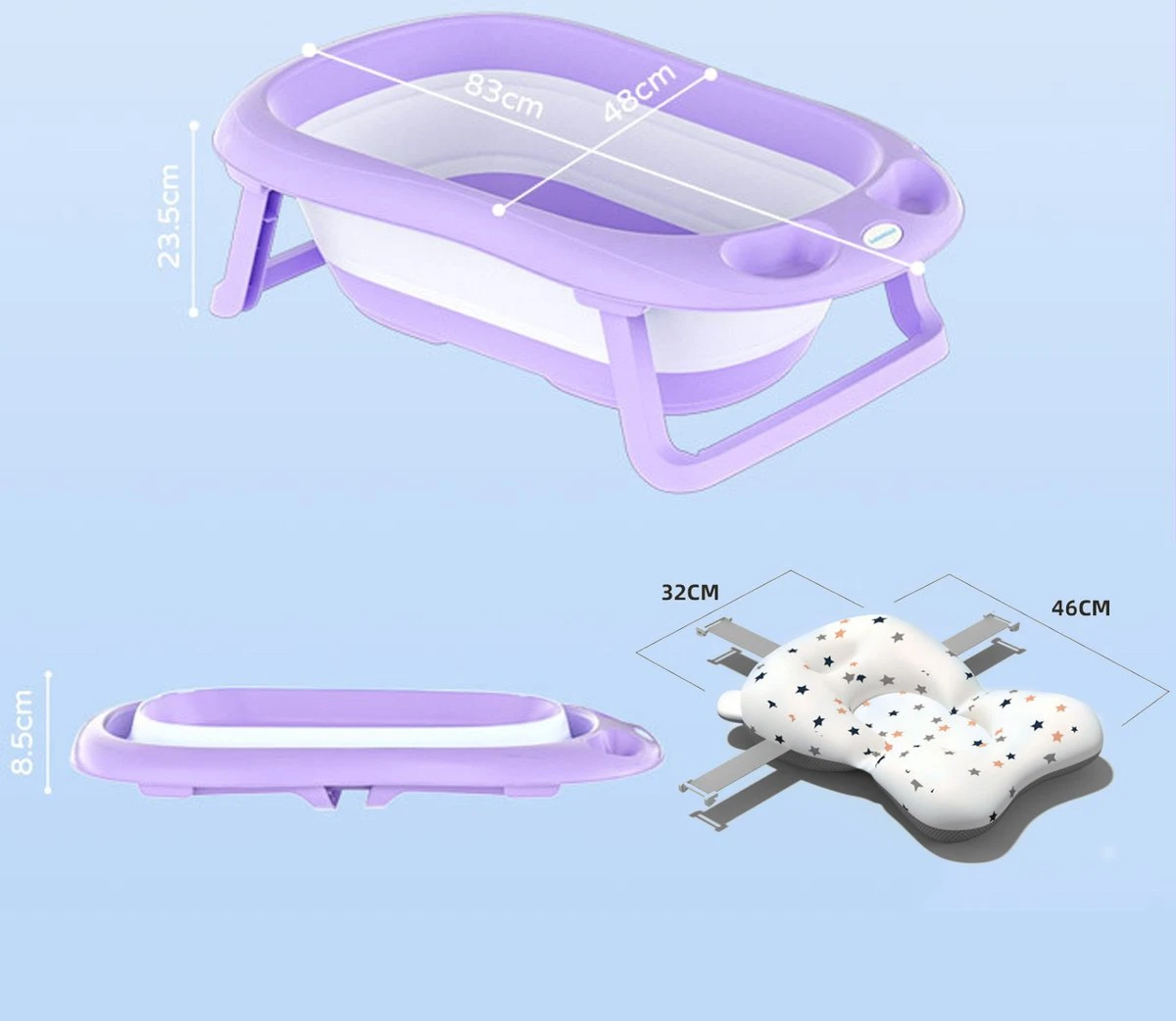 K IKIDO Babybadje - 3 In 1 Opvouwbaar - Multifunctioneel - Inclusief Badkussen - Baby Badje - Babybad - Peuterbadje - Lichtgewicht - Blauw 3 K IKIDO Babybadje - 3 In 1 Opvouwbaar - Multifunctioneel - Inclusief Badkussen - Baby Badje - Babybad - Peuterbadje - Lichtgewicht - Blauw - Afbeelding 3