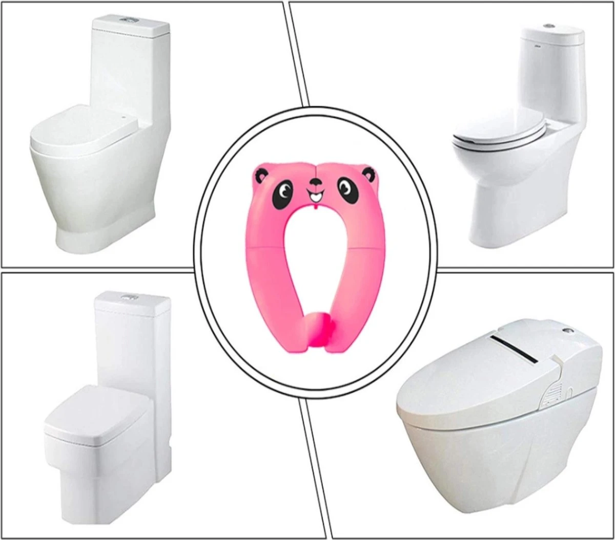 Merkloos WC Verkleiner Roze Panda Ontwerp - Toilettrainer - Opvouwbare Toilet Zitje - Toiletbril Verkleiner - Kinder WC Bril 4 Merkloos WC Verkleiner Roze Panda Ontwerp - Toilettrainer - Opvouwbare Toilet Zitje - Toiletbril Verkleiner - Kinder WC Bril - Afbeelding 4