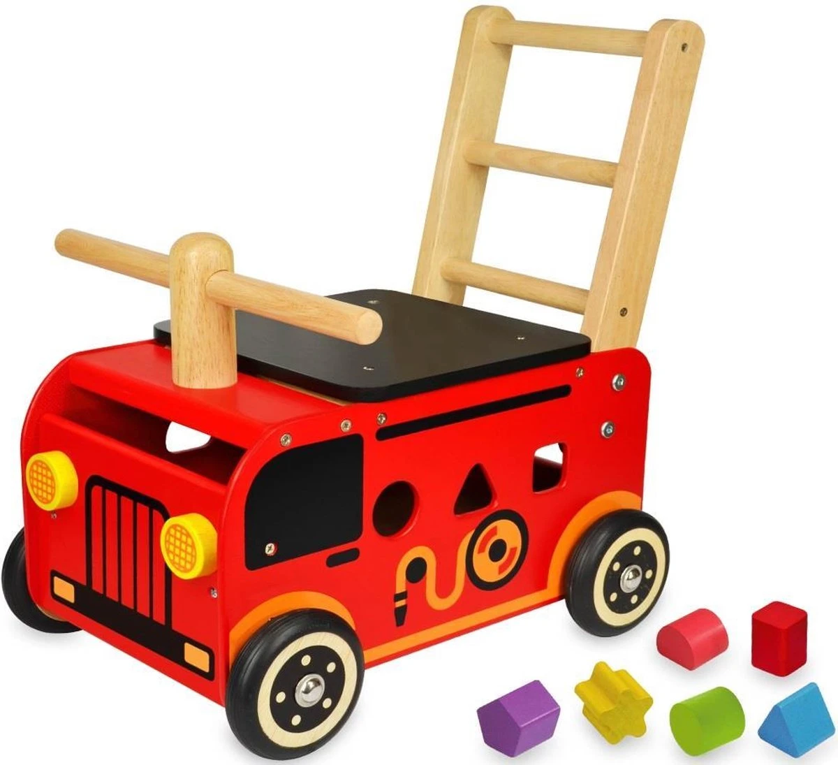 Houten Loopwagen Brandweer Met Blokken - I'm Toy 3 Houten Loopwagen Brandweer Met Blokken - I'm Toy - Afbeelding 3