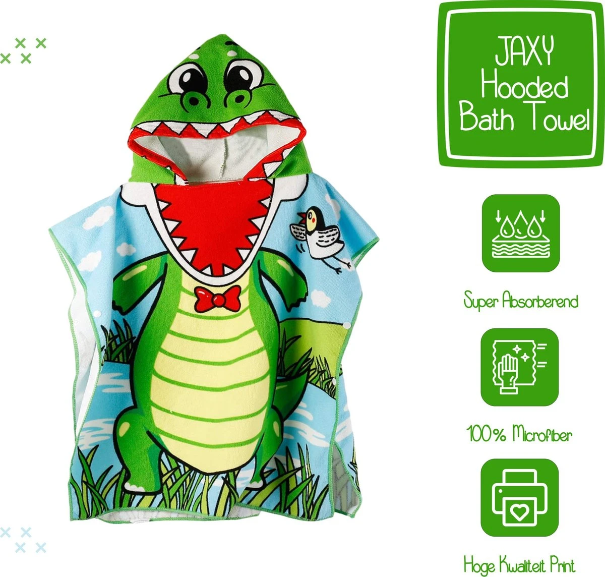 JAXY Badcape Baby - Badcape - Baby Badjas - Omslagdoek - Omslagdoek - Baby Handdoek Met Capuchon - Strandhanddoek - Badponcho - Poncho Handdoek - Microfiber - 60x90cm - Krokodil 3 JAXY Badcape Baby - Badcape - Baby Badjas - Omslagdoek - Omslagdoek - Baby Handdoek Met Capuchon - Strandhanddoek - Badponcho - Poncho Handdoek - Microfiber - 60x90cm - Krokodil - Afbeelding 3