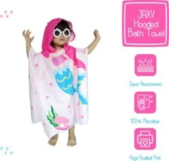JAXY Badcape Baby - Badcape - Baby Badjas - Omslagdoek - Omslagdoek - Baby Handdoek Met Capuchon - Strandhanddoek - Badponcho - Poncho Handdoek - Microfiber - 60x90cm - Blauwe Zeemeermin -Babyproducten 1200x1144 4