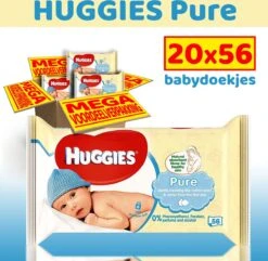 Huggies - Pure - Billendoekjes - 1120 Babydoekjes - 20 X 56 -Babyproducten 1200x1170