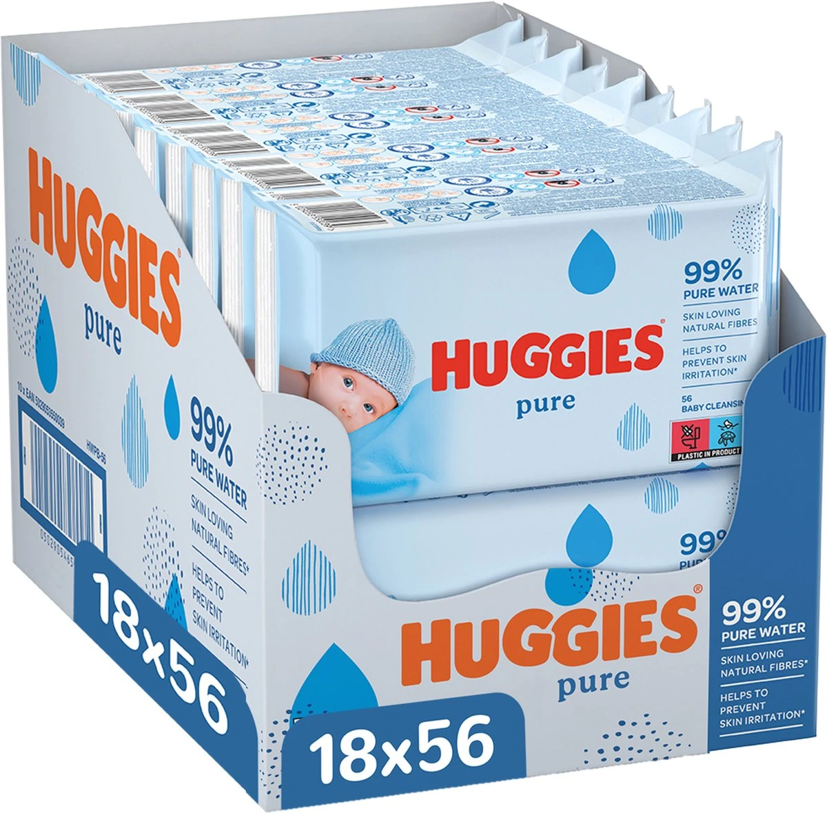 Huggies Billendoekjes - Pure 99% Water - 18 X 56 Stuks - 1008 Doekjes - Voordeelverpakking 1 Huggies Billendoekjes - Pure 99% Water - 18 X 56 Stuks - 1008 Doekjes - Voordeelverpakking