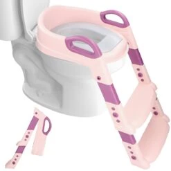 Macx & Macx Toilettrainer Met Trapje - Brilverkleiner Met Handvaten En Opstapje - Opvouwbaar Toilet Bril Zitje - WC Zindelijkheids Training Voor Jongens/Meisjes - Urinoirs Voor Kind/Peuter Van 2 Tot 7 Jaar - Roze