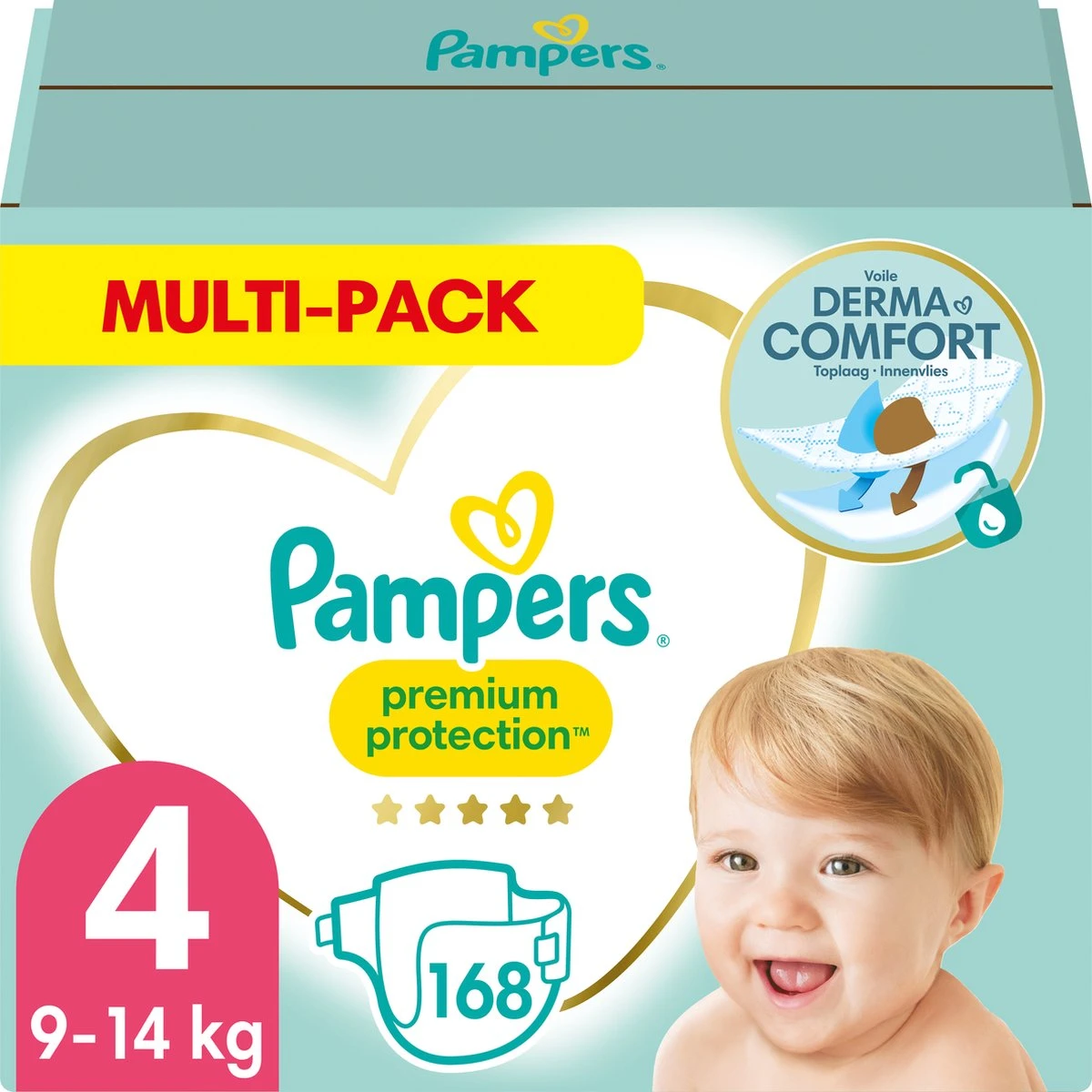 Pampers® Pampers Premium Protection Luiers - Maat 4 (9-14 Kg) - 168 Stuks - Multi-Pack 1 Pampers® Pampers Premium Protection Luiers - Maat 4 (9-14 Kg) - 168 Stuks - Multi-Pack