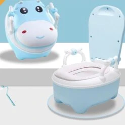 Merkloos Plaspotje Koe | Plaspotje Kind | Potje Peuter | Potje Met Deksel | WC Potje Peuter | WC Verkleiner | Opstapje | Blauw
