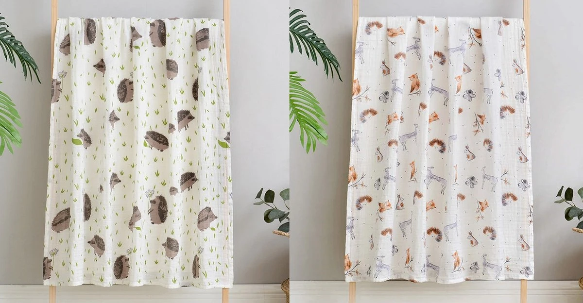 Set Van 2 | Hydrofiele Doeken XL - 120x120 Cm - Inbakerdoek - Egels - Swaddle Doek Groot - Hydrofiele Luier 1 Set Van 2 | Hydrofiele Doeken XL - 120x120 Cm - Inbakerdoek - Egels - Swaddle Doek Groot - Hydrofiele Luier