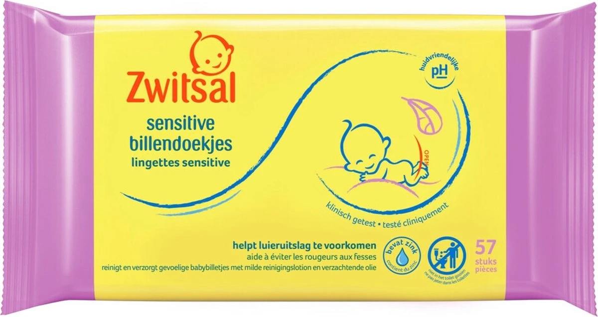 Zwitsal Sensitive Billendoekjes Voordeelverpakking 684 Doekjes 2 Zwitsal Sensitive Billendoekjes Voordeelverpakking 684 Doekjes - Afbeelding 2