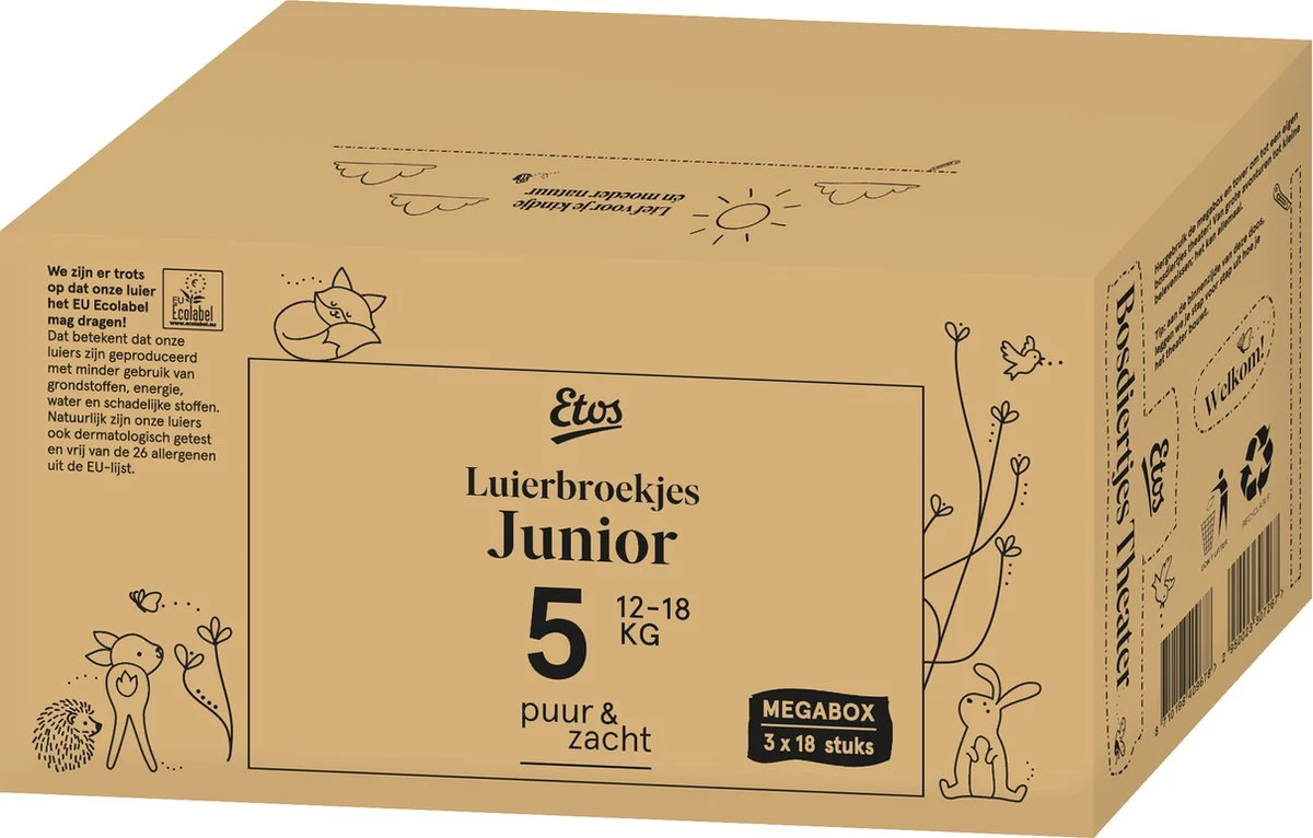 Etos Luierbroekjes Puur & Zacht - Maat 5 - 12 Tot 18kg - 54 Stuks (3x18) 1 Etos Luierbroekjes Puur & Zacht - Maat 5 - 12 Tot 18kg - 54 Stuks (3x18)