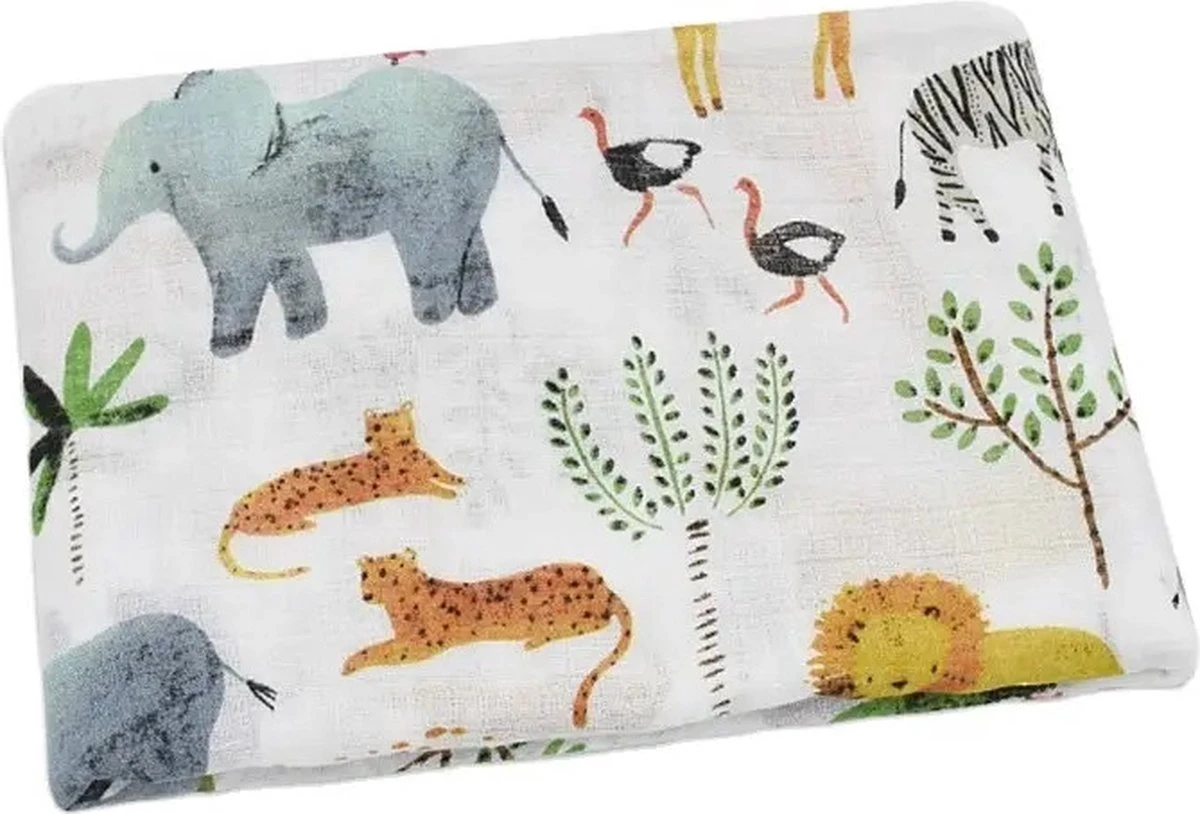Hydrofiele Doek XL - Baby Inbakerdoek - 120x120 Cm - Safari Dieren 1 Hydrofiele Doek XL - Baby Inbakerdoek - 120x120 Cm - Safari Dieren