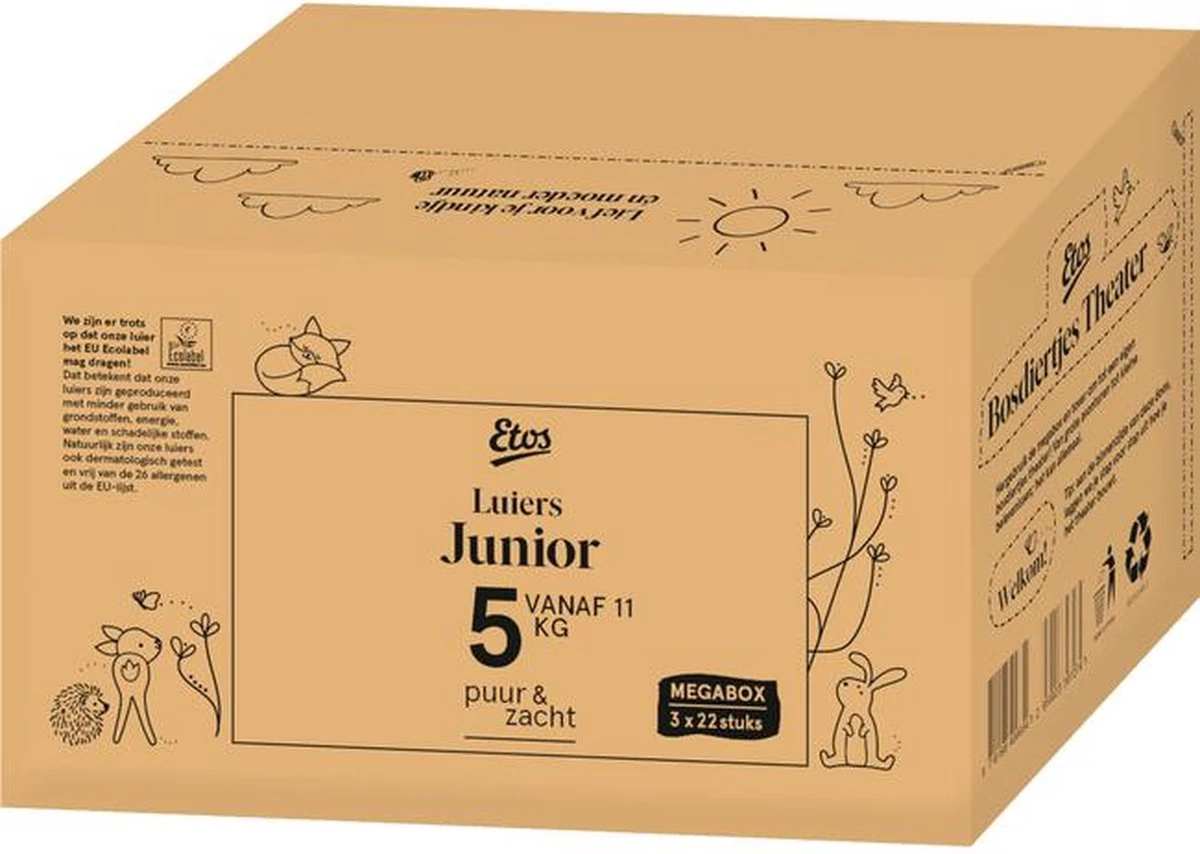Etos Luiers Puur & Zacht - Maat 5 (11+ Kg) - 66 Stuks (3x22) 2 Etos Luiers Puur & Zacht - Maat 5 (11+ Kg) - 66 Stuks (3x22) - Afbeelding 2
