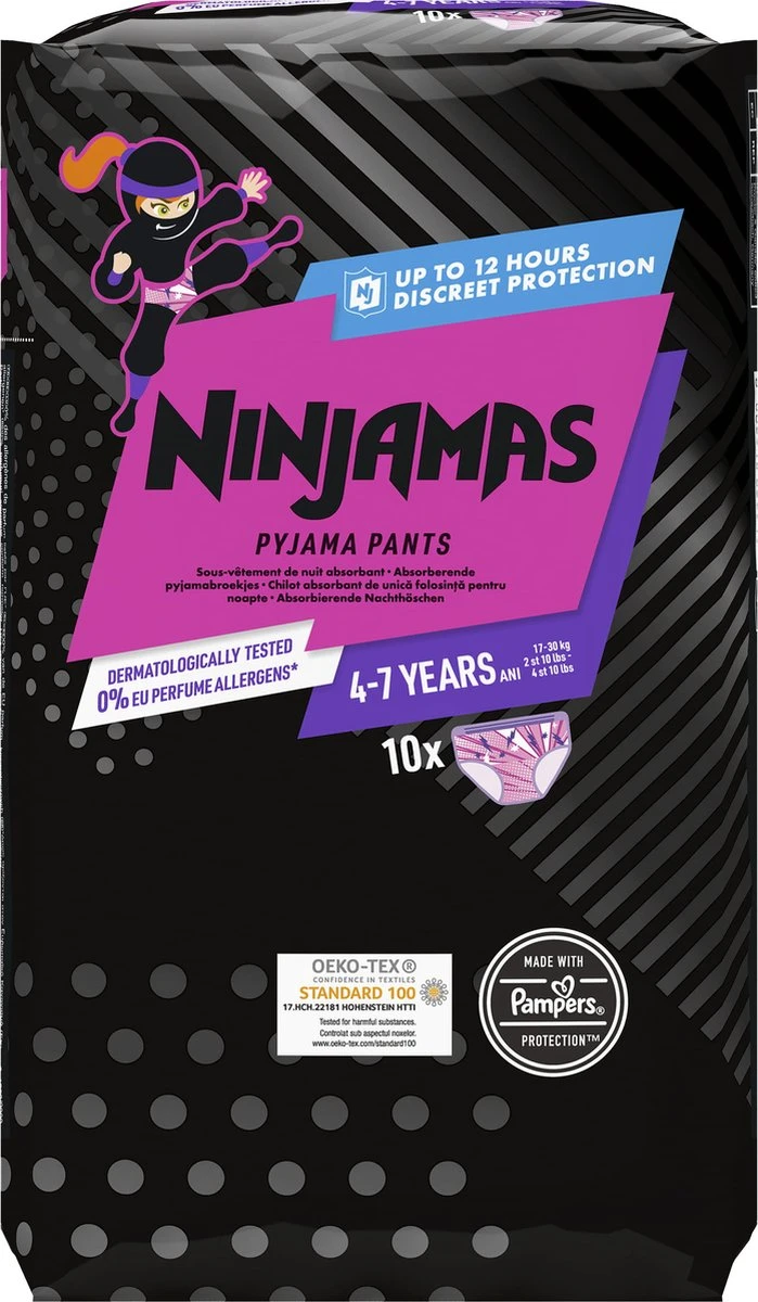 Ninjamas Pyjama Pants Luierbroekjes Meisje - 10 Nachtluiers Voor Bedplassen - 4-7 Jaar 12 Ninjamas Pyjama Pants Luierbroekjes Meisje - 10 Nachtluiers Voor Bedplassen - 4-7 Jaar - Afbeelding 12