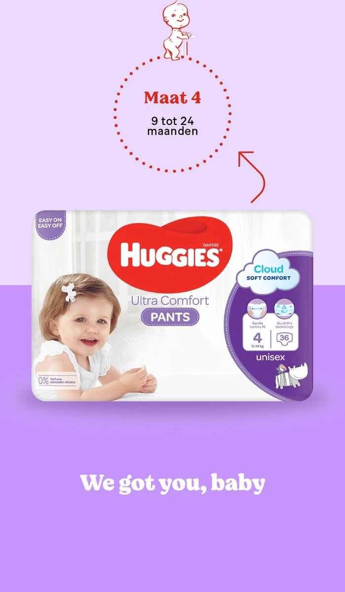 Huggies Luierbroekjes - Maat 4 (9 Tot 14 Kg) - Ultra Comfort - Unisex - 144 Stuks - Maandbox 5 Huggies Luierbroekjes - Maat 4 (9 Tot 14 Kg) - Ultra Comfort - Unisex - 144 Stuks - Maandbox - Afbeelding 5
