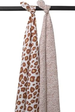 Meyco Cheetah/Panter Swaddle - 2-pack - Hydrofiel - Camel - 120x120cm