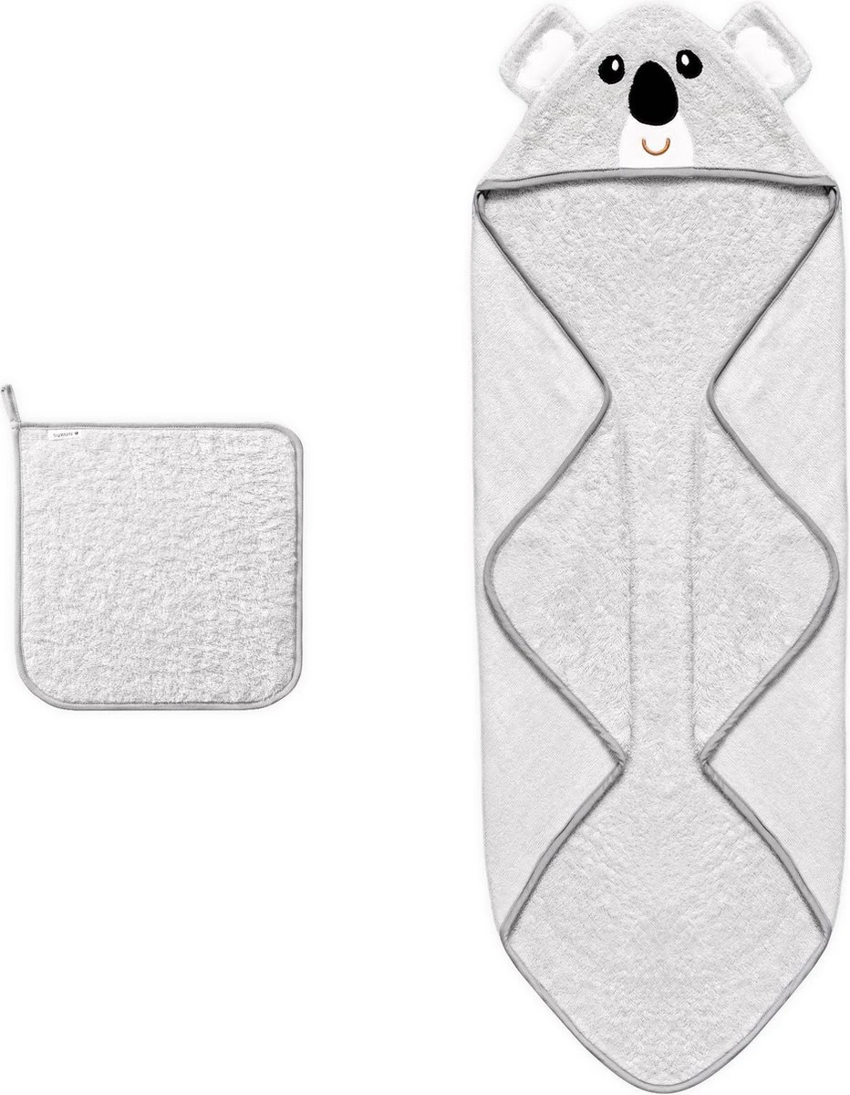 Navaris Badcape Met Capuchon Voor Baby - Set Met Badcape En Washandje - 100% Bamboe - Voor Baby's Van 0-12 Maanden - Oeko-tex Gecertificeerd - Koala 2 Navaris Badcape Met Capuchon Voor Baby - Set Met Badcape En Washandje - 100% Bamboe - Voor Baby's Van 0-12 Maanden - Oeko-tex Gecertificeerd - Koala - Afbeelding 2