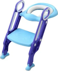 Toiletbril Met Trapje Voor Kinderen | Kinder Toiletzitje Toiletstoel Met Trap | Opvouwbare WC-bril Verkleiner Toiletverkleiner | LB-A20 Blauwpaars
